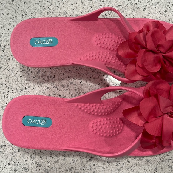 NWOT OKAB KANA WEDGE FLIP-FLOP SANDALS WOMENS SIZE L ELECTRIC PINK MATTE FINISH - Picture 9 of 11